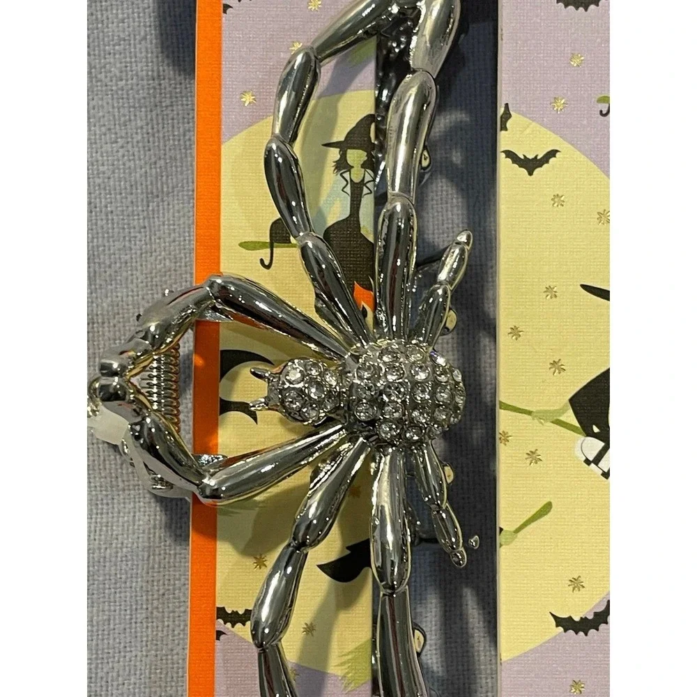 NEW Piper K -  Gunmetal/Silver Metal Hair Clips - Halloween Rhinestone Spiders